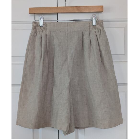 Avon Style Vintage Linen Blend Pleated Pull On Shorts - Picture 1 of 7